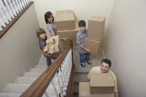 Packed boxes and furniture for a removal van service